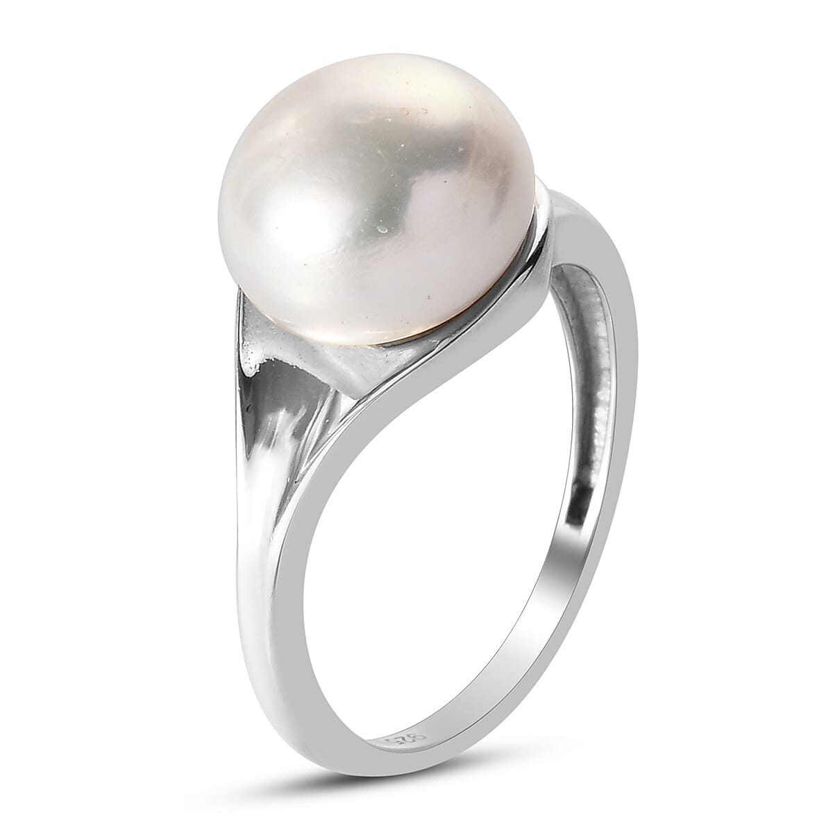 Freshwater Pearl Ring in Platinum Overlay Sterling Silver