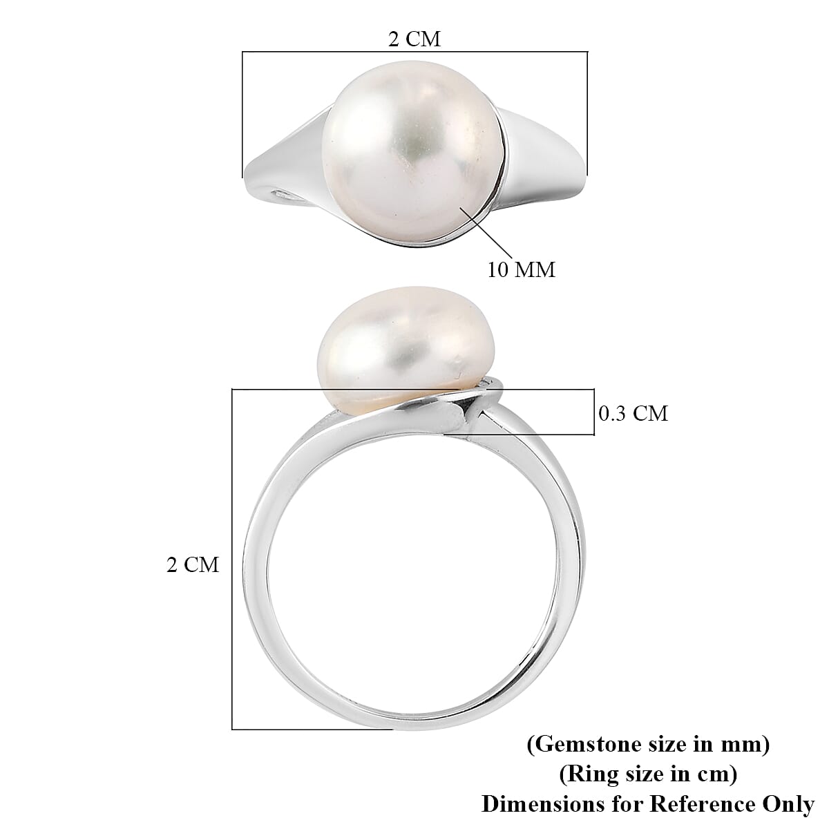 Freshwater Pearl Ring in Platinum Overlay Sterling Silver