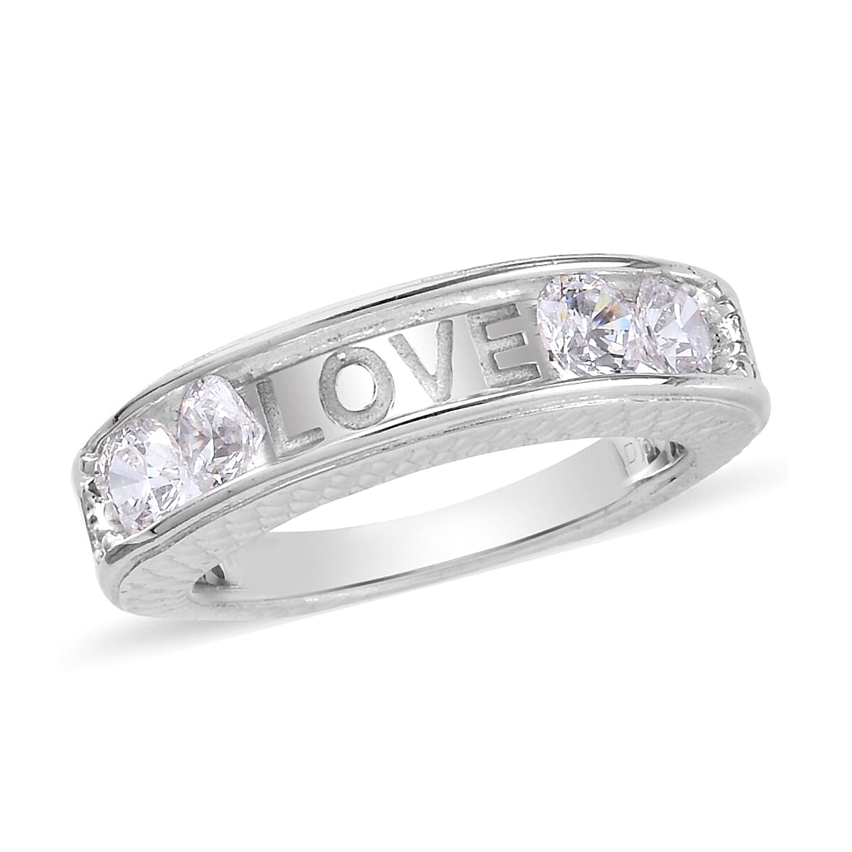 Lustro Stella Platinum Overlay Sterling Silver Band Ring Made with Finest CZ 1.82 Ct.
