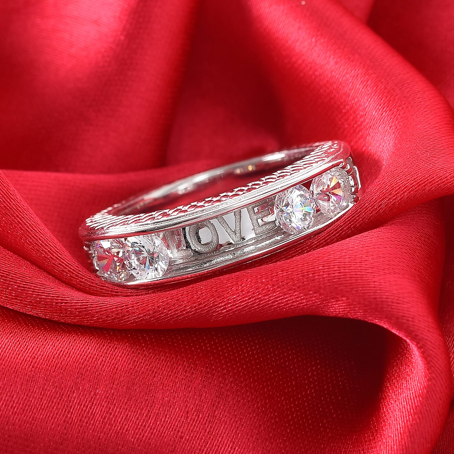 Lustro Stella Platinum Overlay Sterling Silver Band Ring Made with Finest CZ 1.82 Ct.