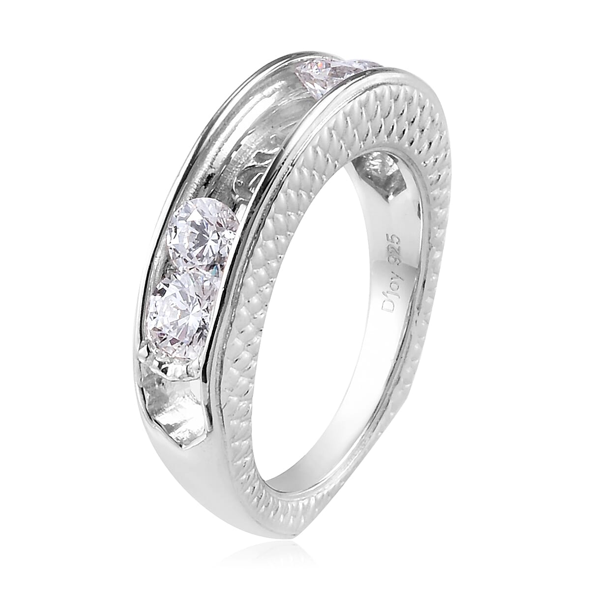 Lustro Stella Platinum Overlay Sterling Silver Band Ring Made with Finest CZ 1.82 Ct.