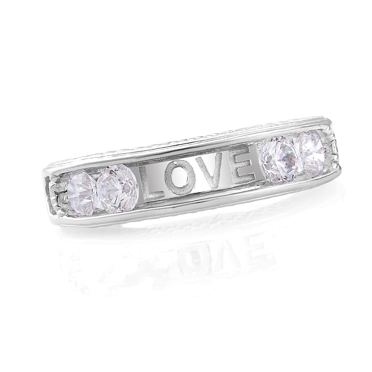 Lustro Stella Platinum Overlay Sterling Silver Band Ring Made with Finest CZ 1.82 Ct.