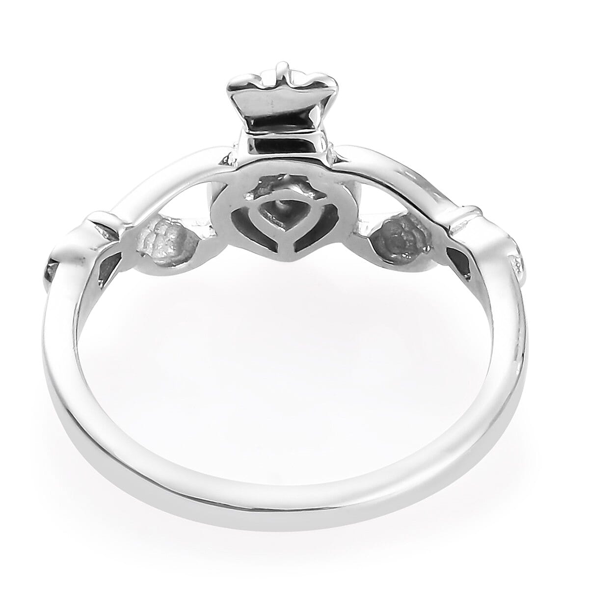 White Diamond Claddagh Ring in Platinum Overlay Sterling Silver