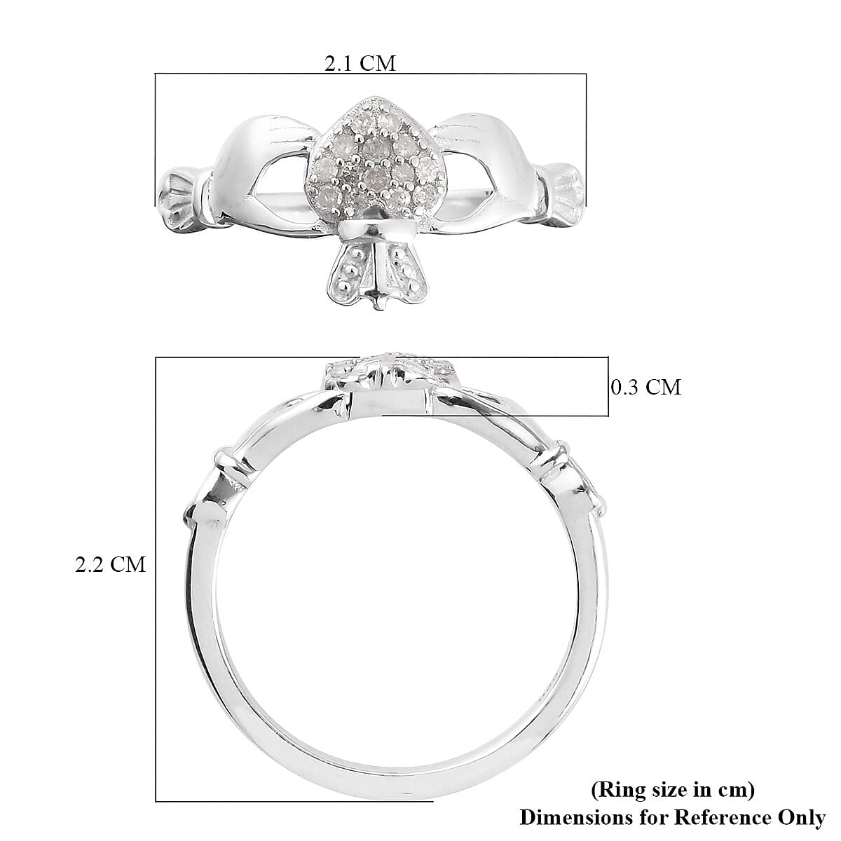 White Diamond Claddagh Ring in Platinum Overlay Sterling Silver