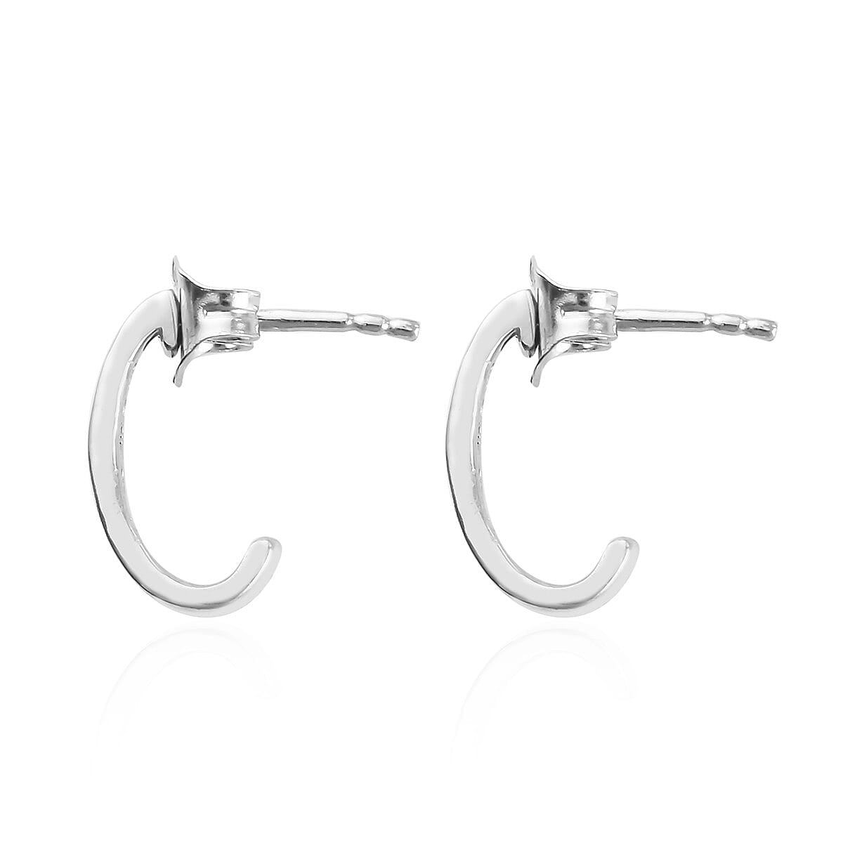 Diamond J Hoop Earrings (with Push Back) in Platinum Overlay Sterling Silver 0.25 Ct.
