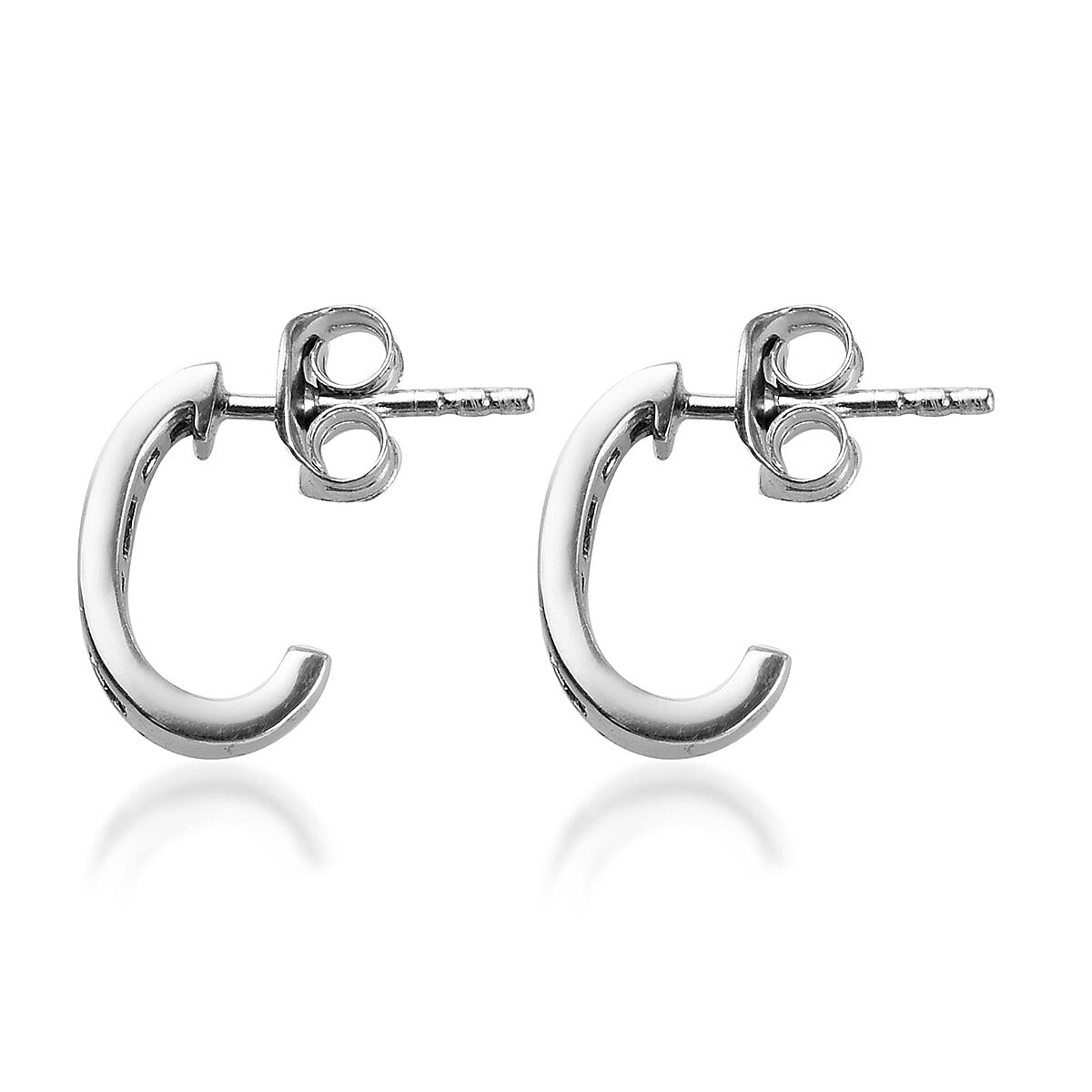 Blue Diamond J Hoop Earrings (with Push Back)  in Platinum Overlay Sterling Silver 0.250  Ct.
