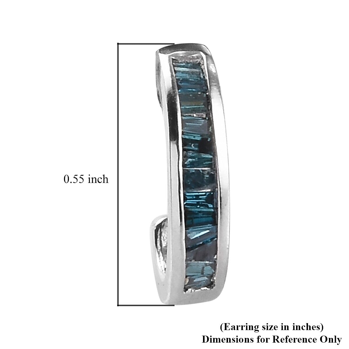 Blue Diamond J Hoop Earrings (with Push Back)  in Platinum Overlay Sterling Silver 0.250  Ct.