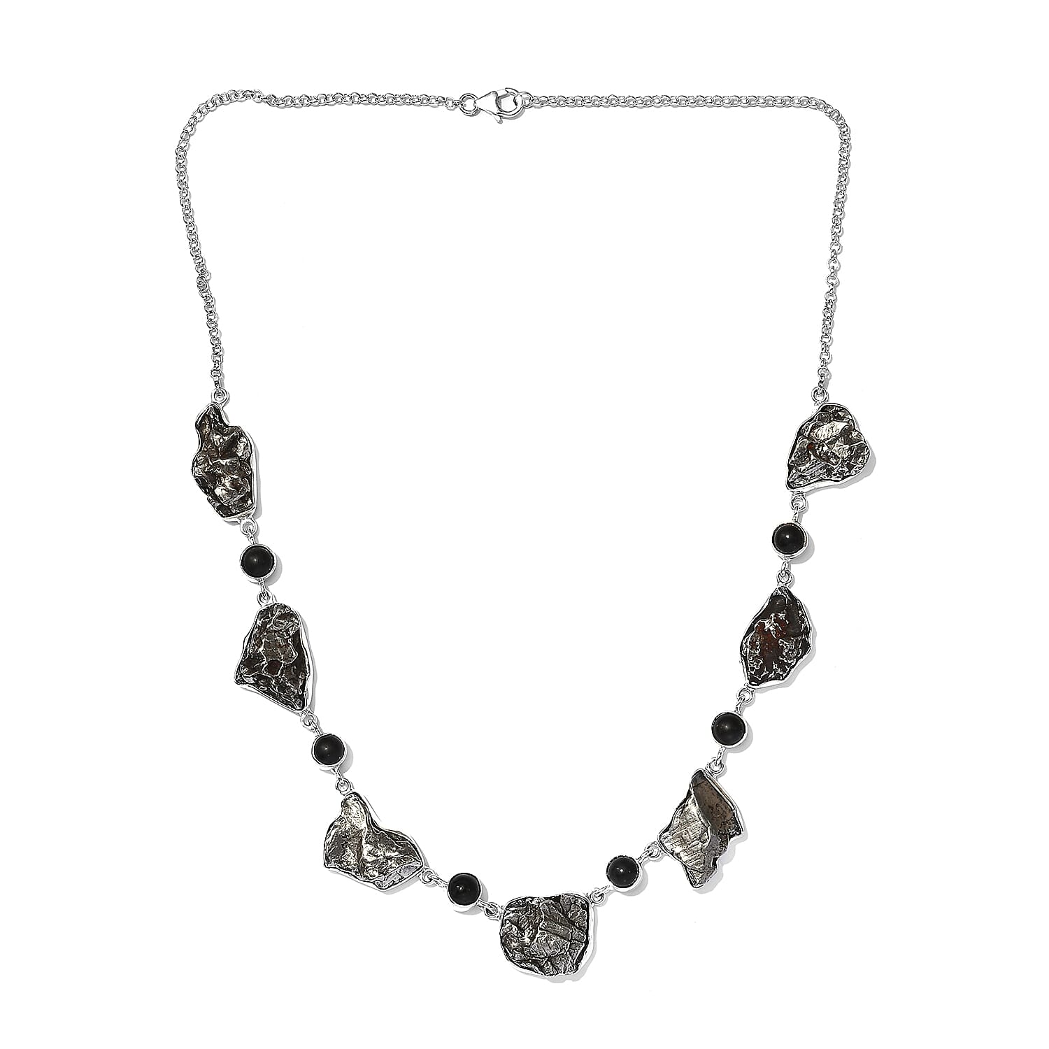 Artisan Crafted - Meteorite and Shungite Necklace (Size 20) in Sterling Silver 145.00 Ct, Silver wt. 13.83 Gms