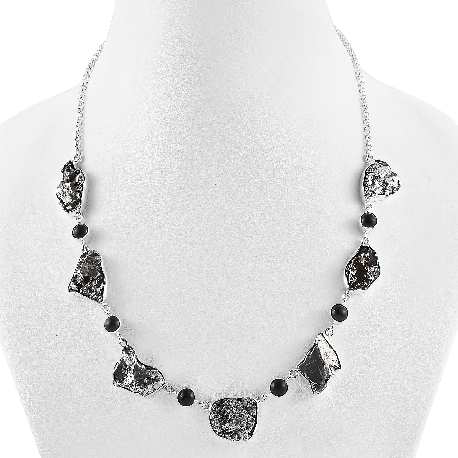 Artisan Crafted - Meteorite and Shungite Necklace (Size 20) in Sterling Silver 145.00 Ct, Silver wt. 13.83 Gms