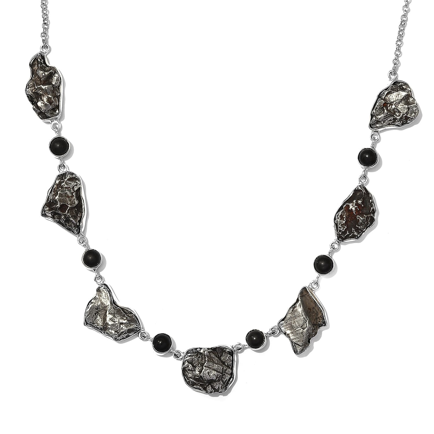 Artisan Crafted - Meteorite and Shungite Necklace (Size 20) in Sterling Silver 145.00 Ct, Silver wt. 13.83 Gms