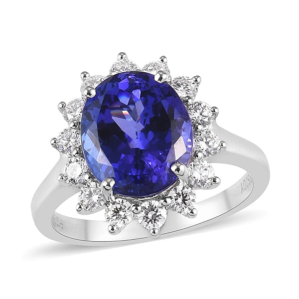 RHAPSODY 5 Carat AAAA Tanzanite and White Diamond VS EF Halo Ring in ...