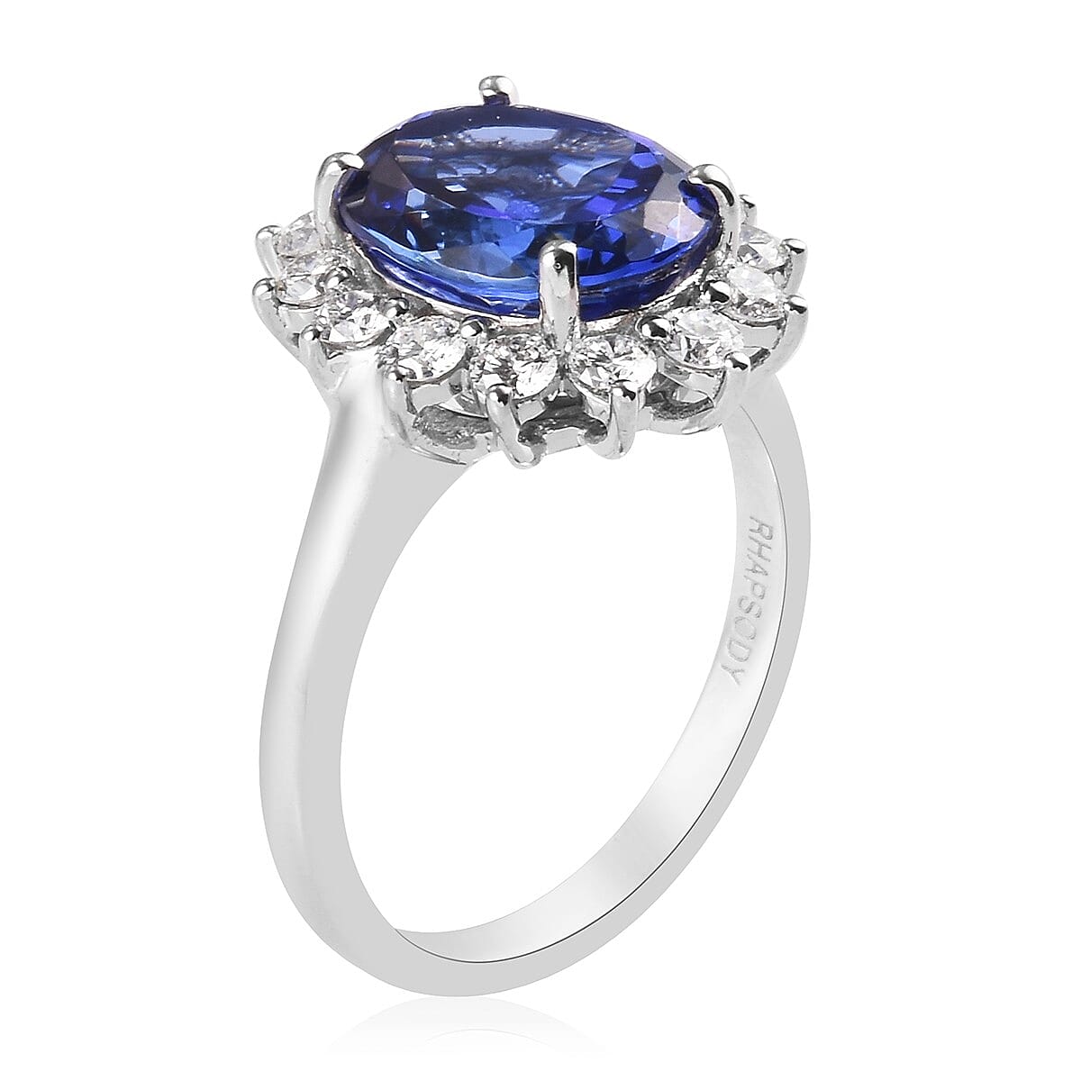 RHAPSODY 950 Platinum AAAA Tanzanite and White Diamond Ring 5.00 Ct, Platinum wt. 6.37 Gms