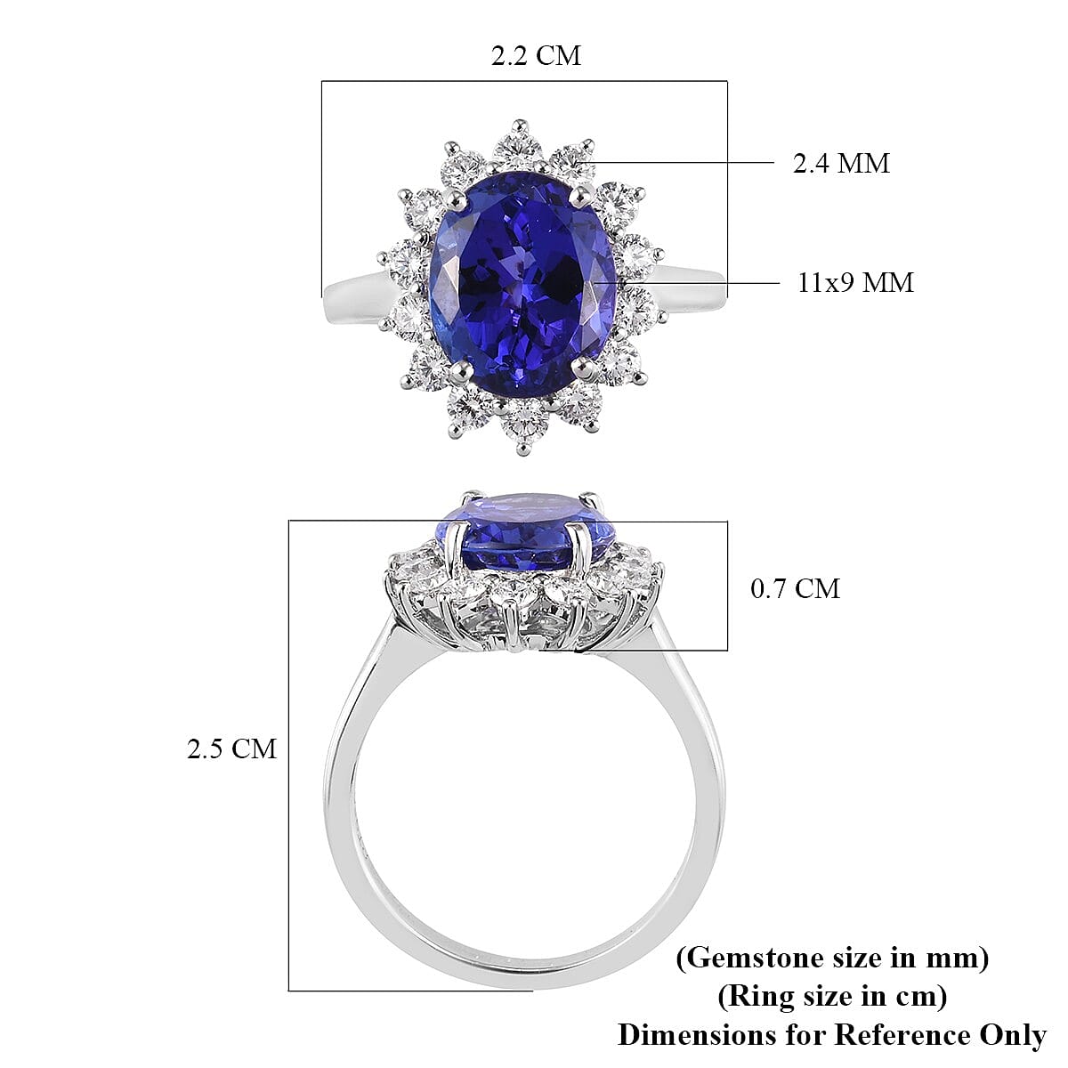 RHAPSODY 950 Platinum AAAA Tanzanite and White Diamond Ring 5.00 Ct, Platinum wt. 6.37 Gms