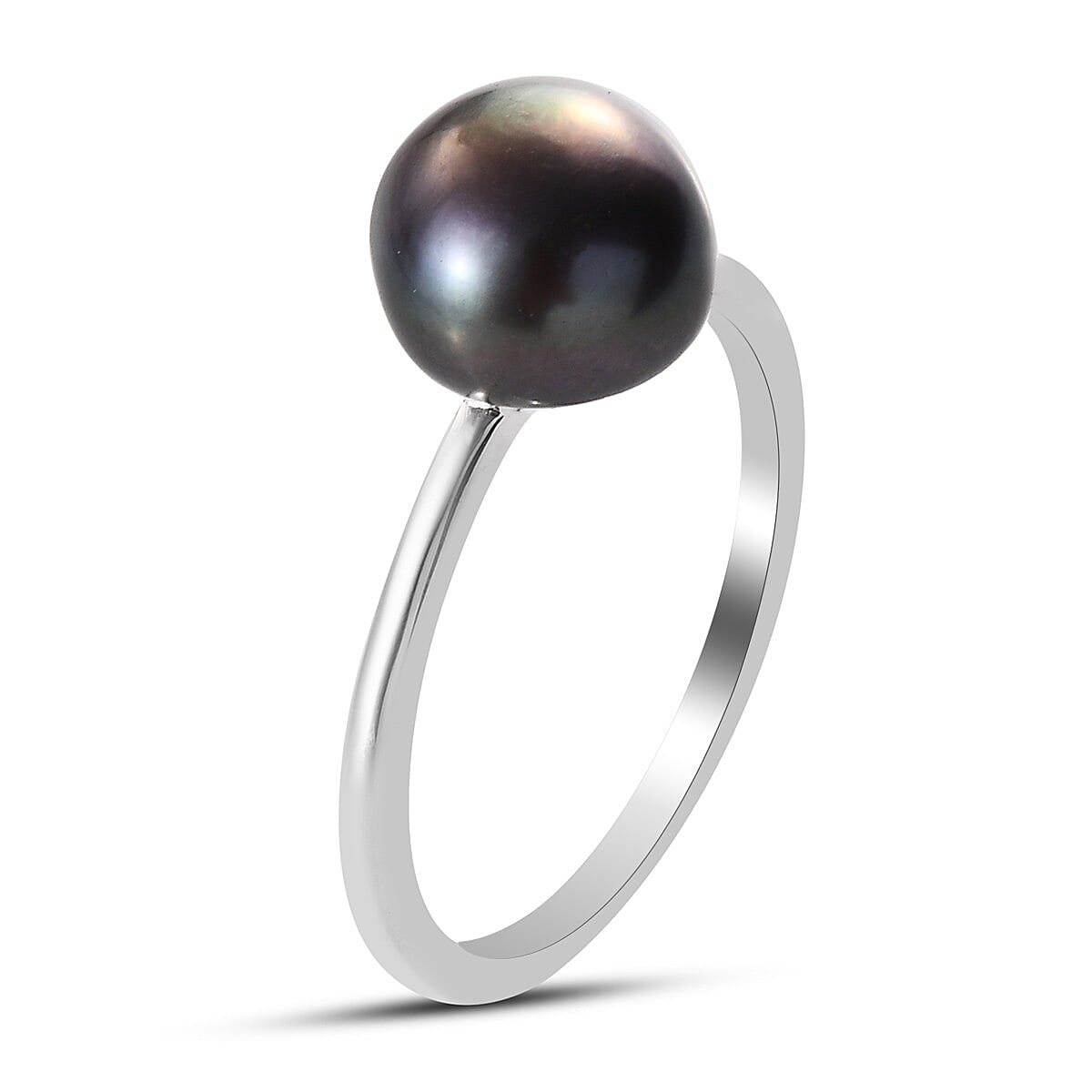 OTO - 2 Piece Set -  Fresh Water Peacock Pearl Solitaire Ring and Solitaire Stud Push Post Earring  Sterling Silver 7.25 ct  7.250  Ct.