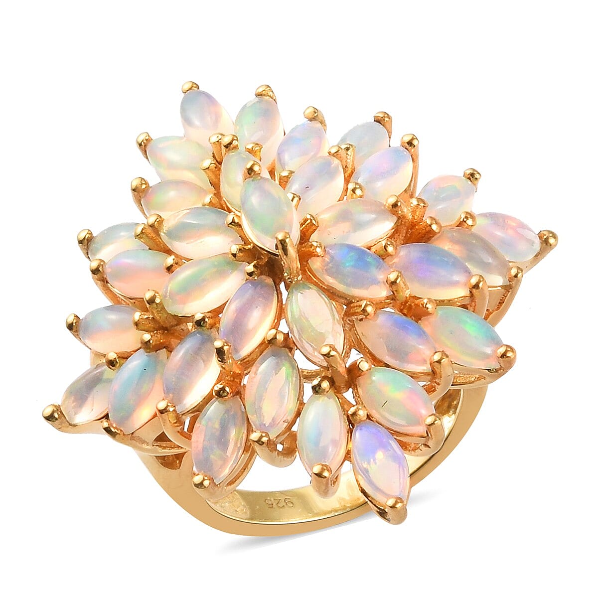 Ethiopian Welo Opal Cluster Ring in 14K Gold Overlay Sterling Silver 5.50 Ct, Silver wt. 8.06 Gms
