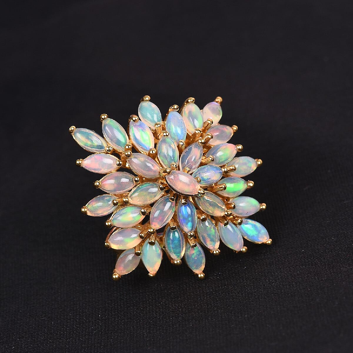 Ethiopian Welo Opal Cluster Ring in 14K Gold Overlay Sterling Silver 5.50 Ct, Silver wt. 8.06 Gms
