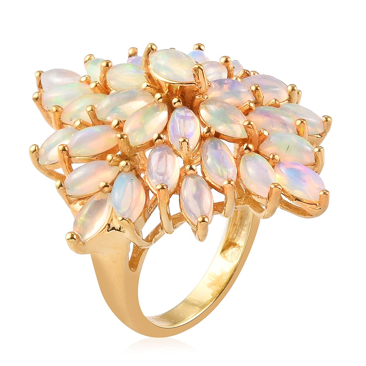 Ethiopian Welo Opal Cluster Ring in 14K Gold Overlay Sterling Silver 5.50 Ct, Silver wt. 8.06 Gms