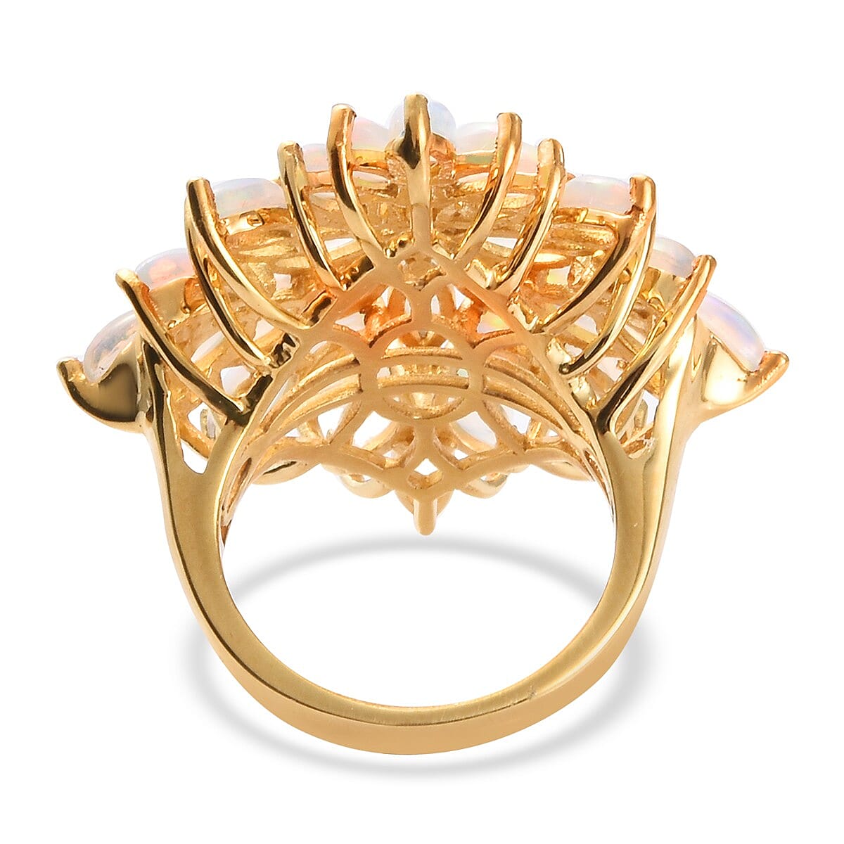 Ethiopian Welo Opal Cluster Ring in 14K Gold Overlay Sterling Silver 5.50 Ct, Silver wt. 8.06 Gms