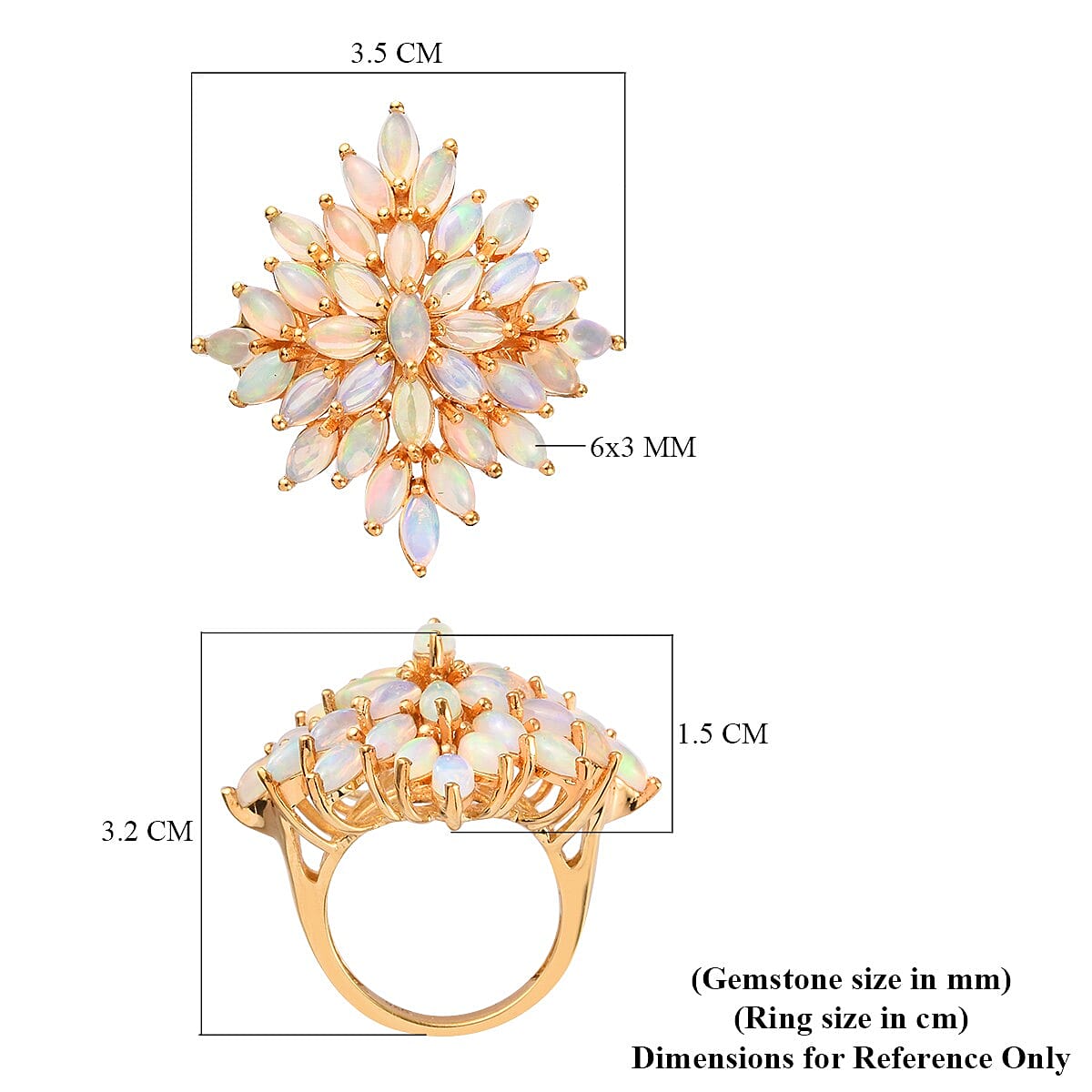 Ethiopian Welo Opal Cluster Ring in 14K Gold Overlay Sterling Silver 5.50 Ct, Silver wt. 8.06 Gms