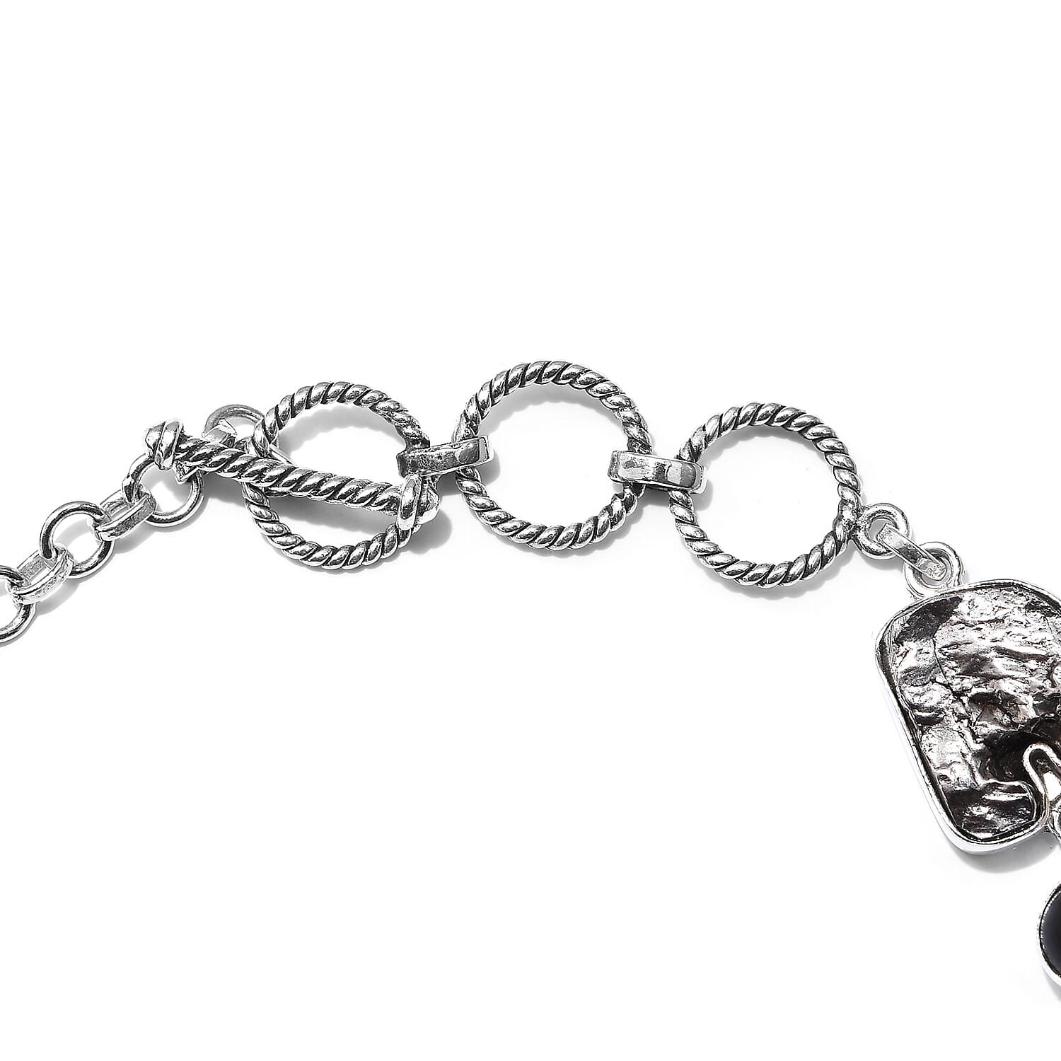 Artisan Crafted - Meteorite and Shungite Bracelet (Size 9 with T-Lock) in Sterling Silver 91.80 Ct, SIlver wt. 10.32 Gms