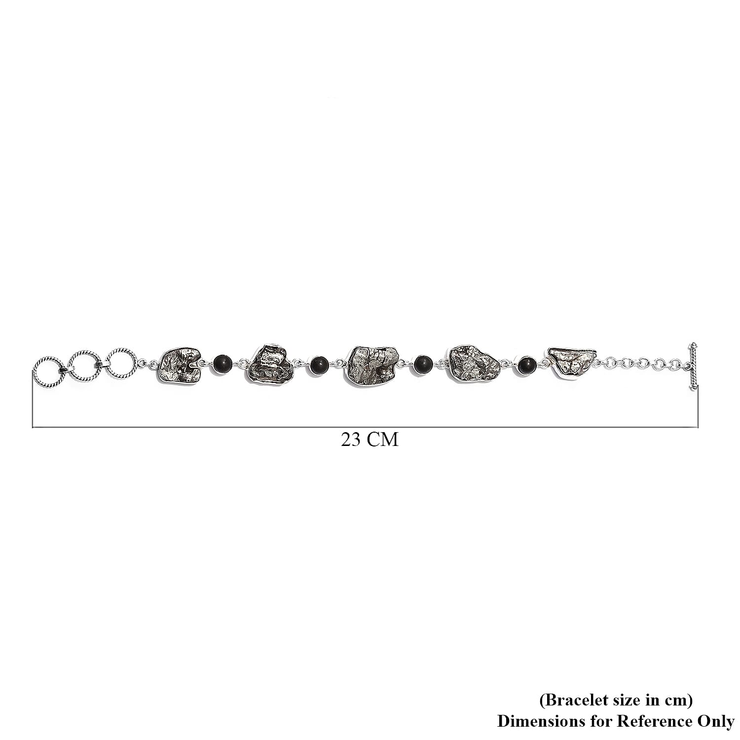 Artisan Crafted - Meteorite and Shungite Bracelet (Size 9 with T-Lock) in Sterling Silver 91.80 Ct, SIlver wt. 10.32 Gms