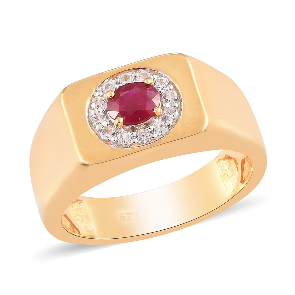 Ruby and Natural Cambodian Zircon Ring in 14K Gold Overlay Sterling Silver