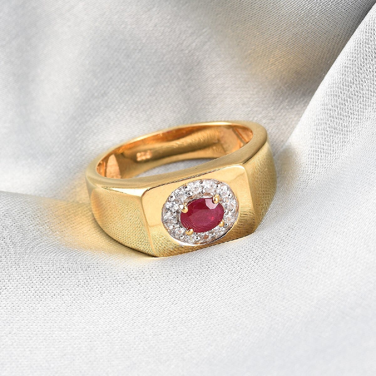 Ruby and Natural Cambodian Zircon Ring in 14K Gold Overlay Sterling Silver