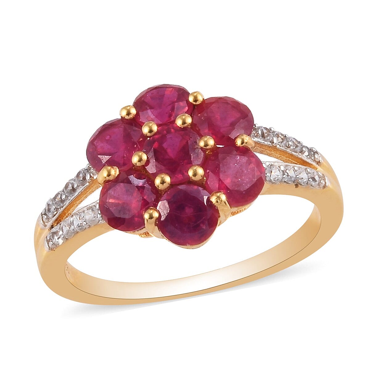 African Ruby (FF), Natural Cambodian Zircon Floral Ring in 14K Gold Overlay Sterling Silver 2.920 Ct.