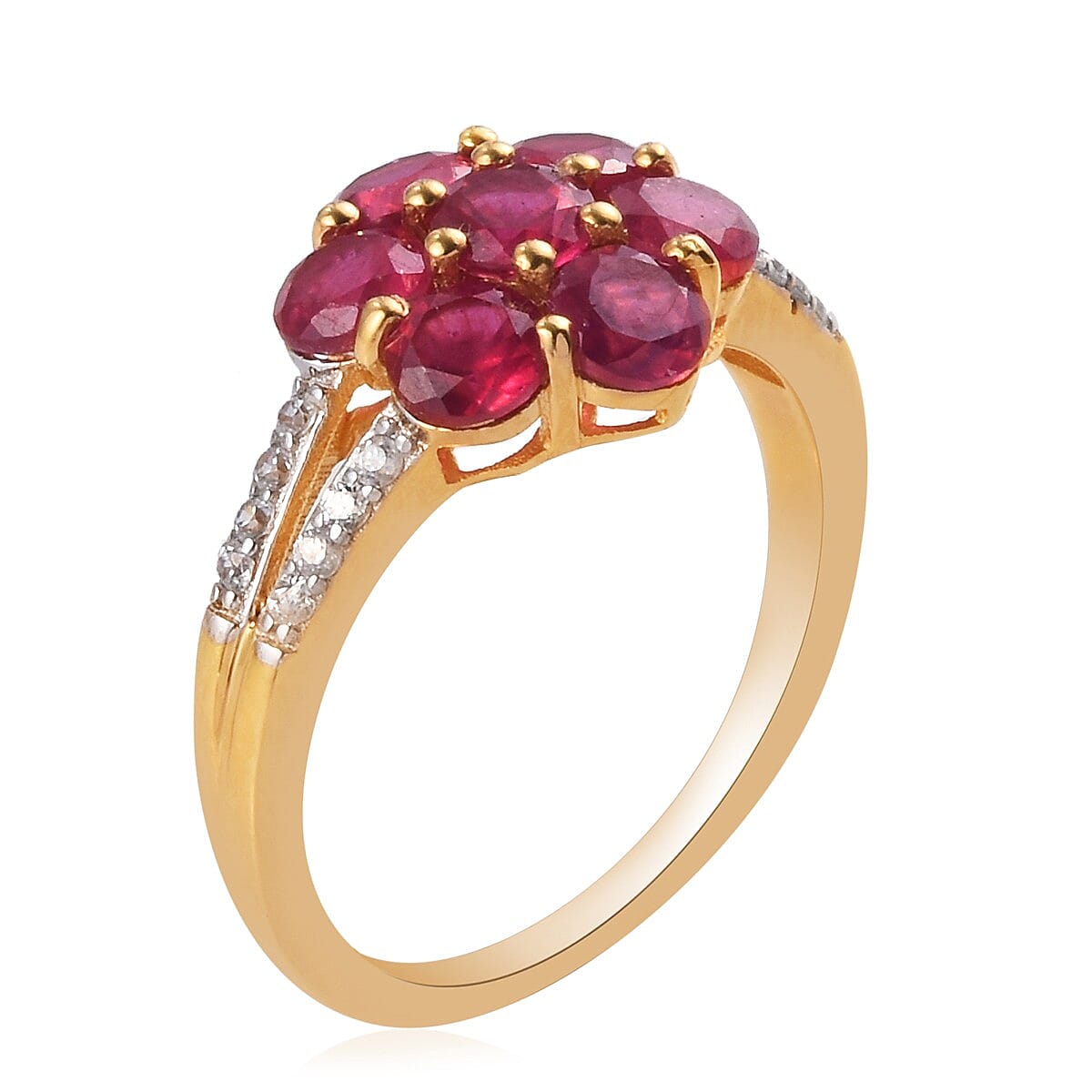 African Ruby (FF), Natural Cambodian Zircon Floral Ring in 14K Gold Overlay Sterling Silver 2.920 Ct.