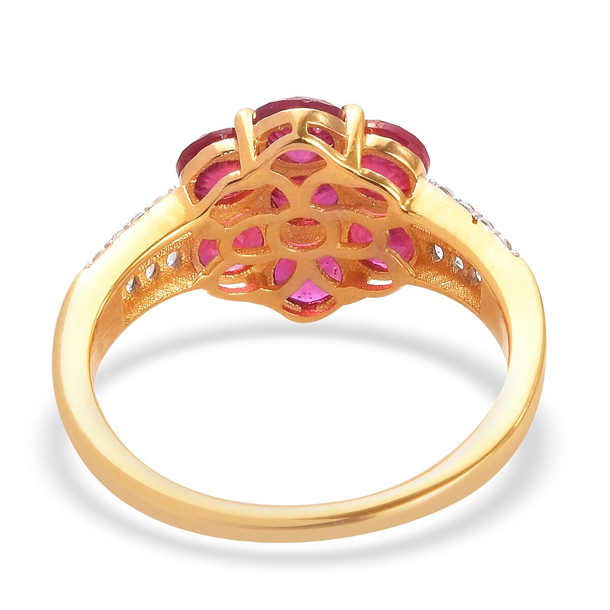 African Ruby (FF), Natural Cambodian Zircon Floral Ring in 14K Gold Overlay Sterling Silver 2.920 Ct.