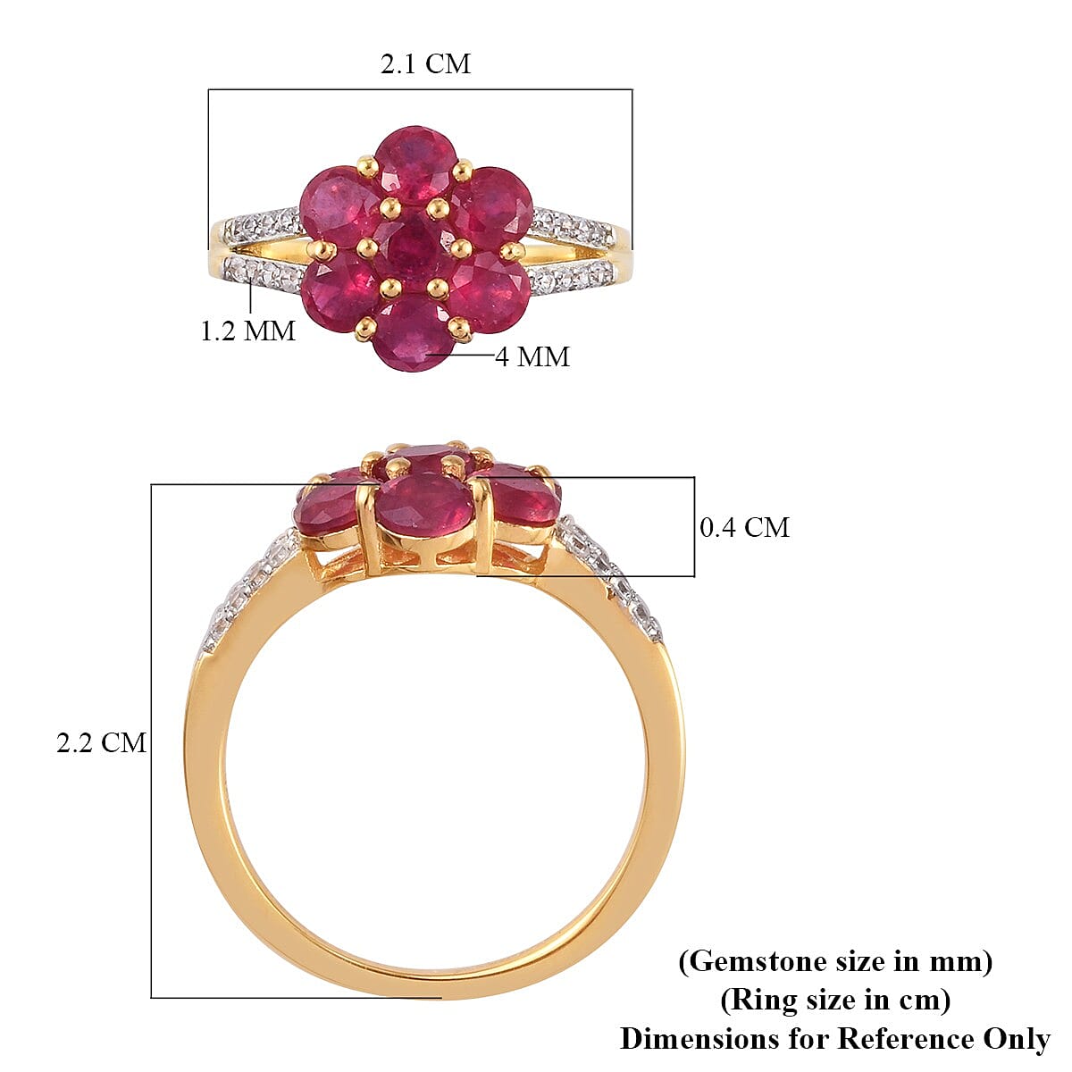 African Ruby (FF), Natural Cambodian Zircon Floral Ring in 14K Gold Overlay Sterling Silver 2.920 Ct.
