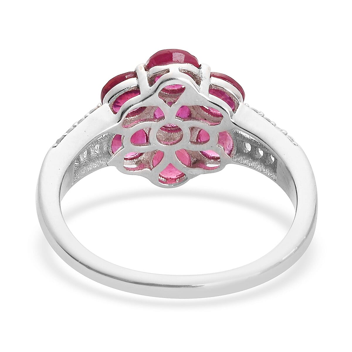 African Ruby (FF), Natural Cambodian Zircon Floral Ring in Platinum Overlay Sterling Silver 2.810 Ct.