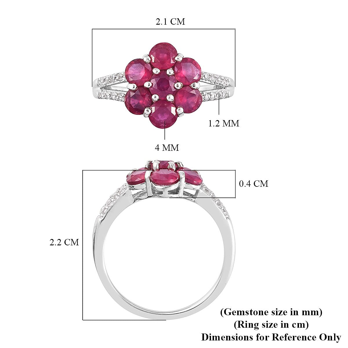 African Ruby (FF), Natural Cambodian Zircon Floral Ring in Platinum Overlay Sterling Silver 2.810 Ct.