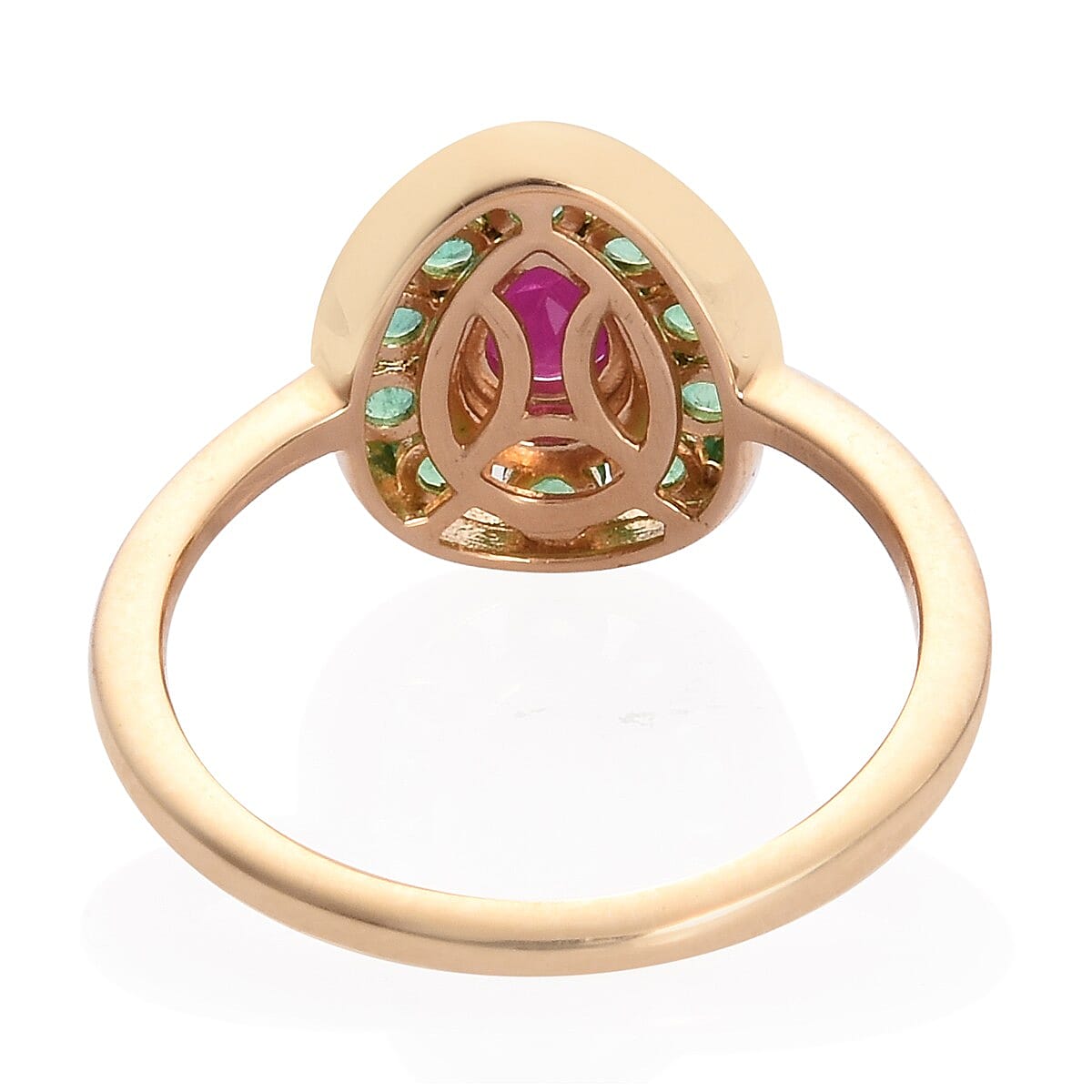 9K Yellow Gold AA Ruby and AA Kagem Zambian Emerald Ring 1.10 Ct.