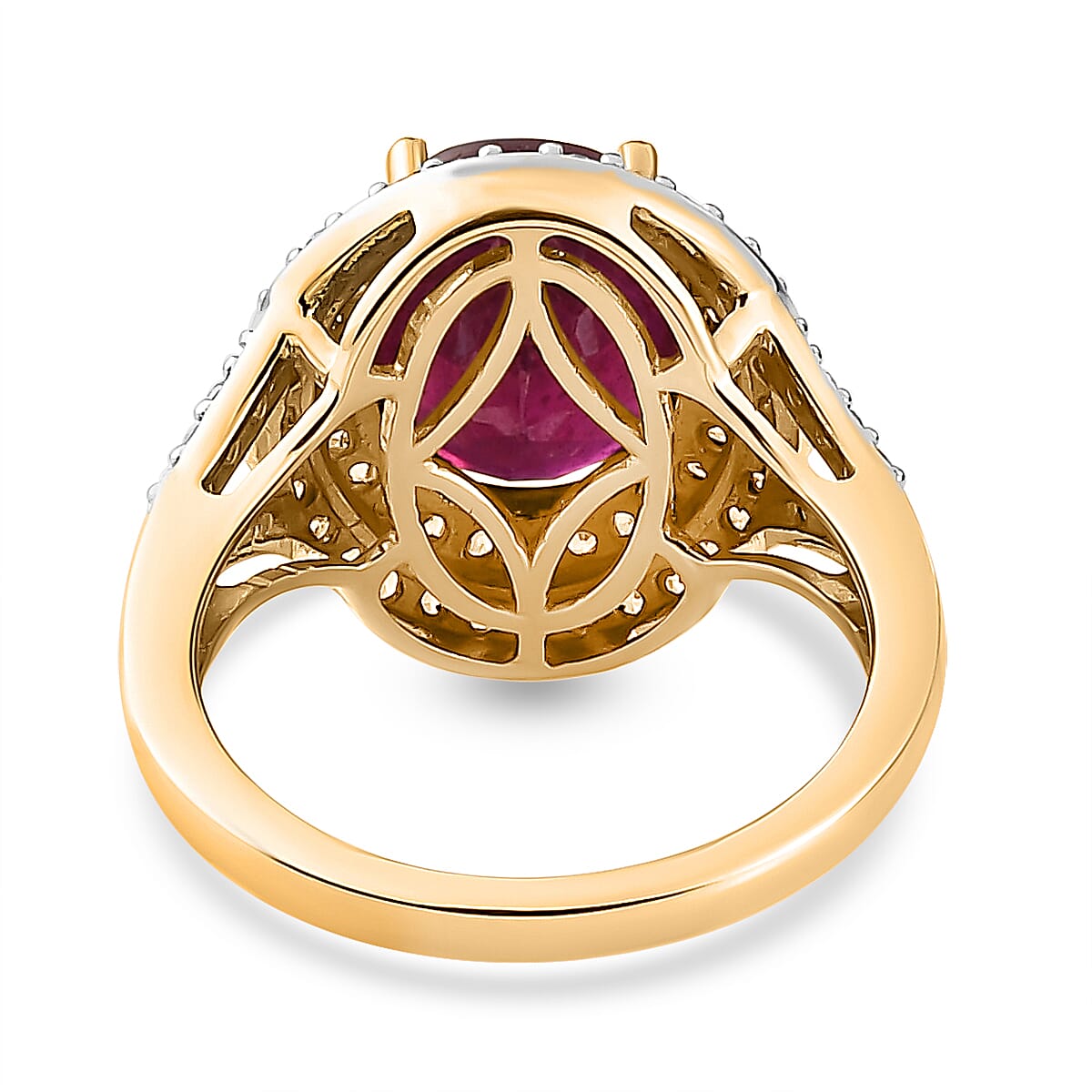 9K Yellow Gold AA Pink Ruby and Natural Cambodian Zircon Ring 5.74 Ct.