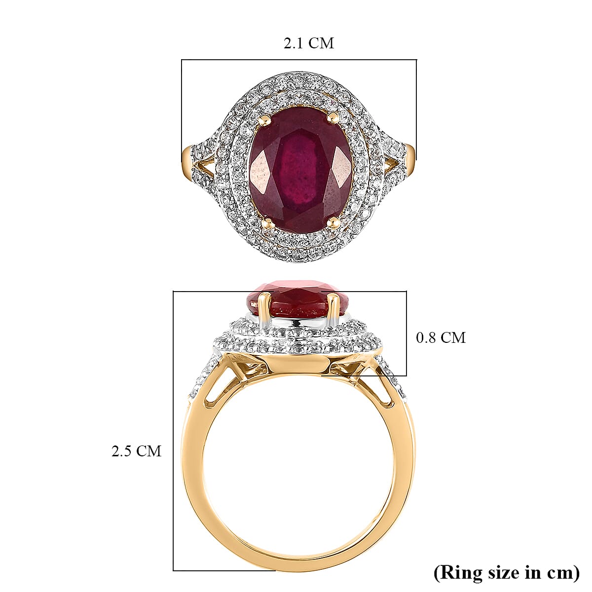 9K Yellow Gold AA Pink Ruby and Natural Cambodian Zircon Ring 5.74 Ct.