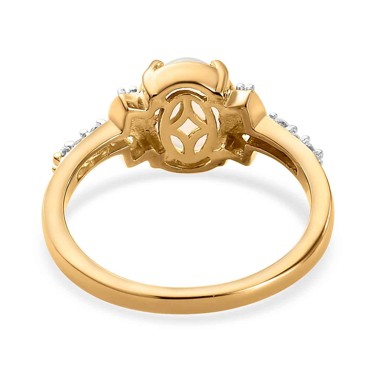 Ethiopian Welo Opal and Natural Cambodian Zircon Ring in 14K Gold Overlay Sterling Silver 1.05 Ct.