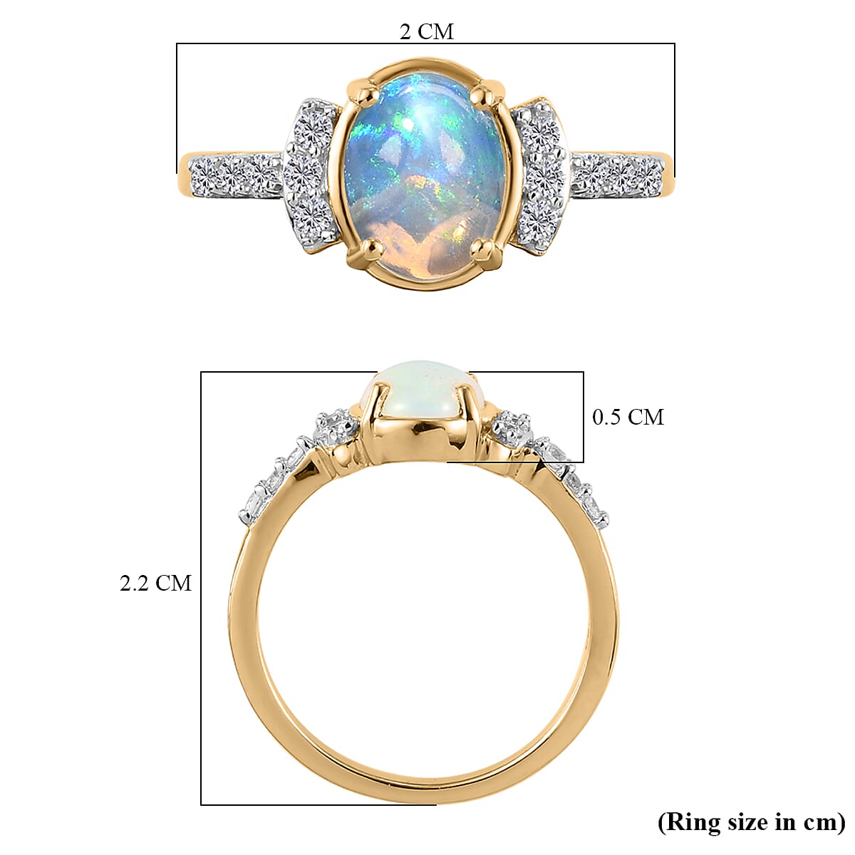 Ethiopian Welo Opal and Natural Cambodian Zircon Ring in 14K Gold Overlay Sterling Silver 1.05 Ct.