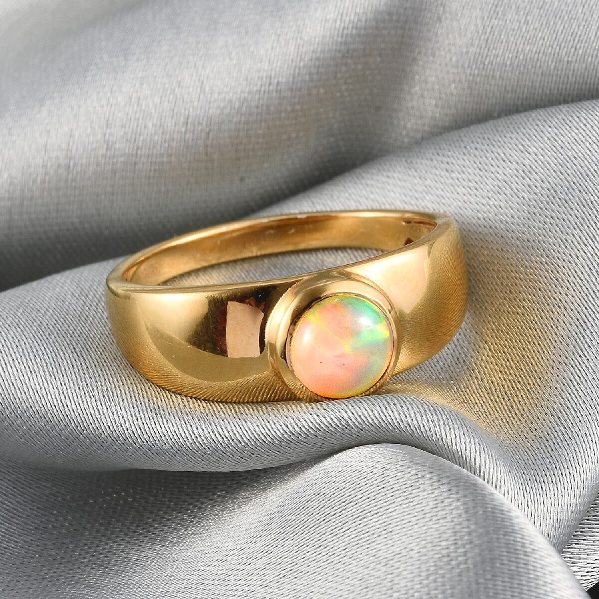 Ethiopian Welo Opal Band Ring in 14K Gold Overlay Sterling Silver