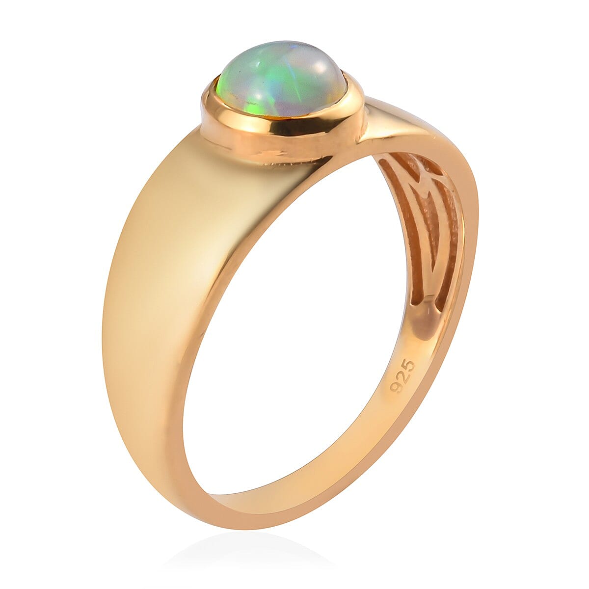 Ethiopian Welo Opal Band Ring in 14K Gold Overlay Sterling Silver