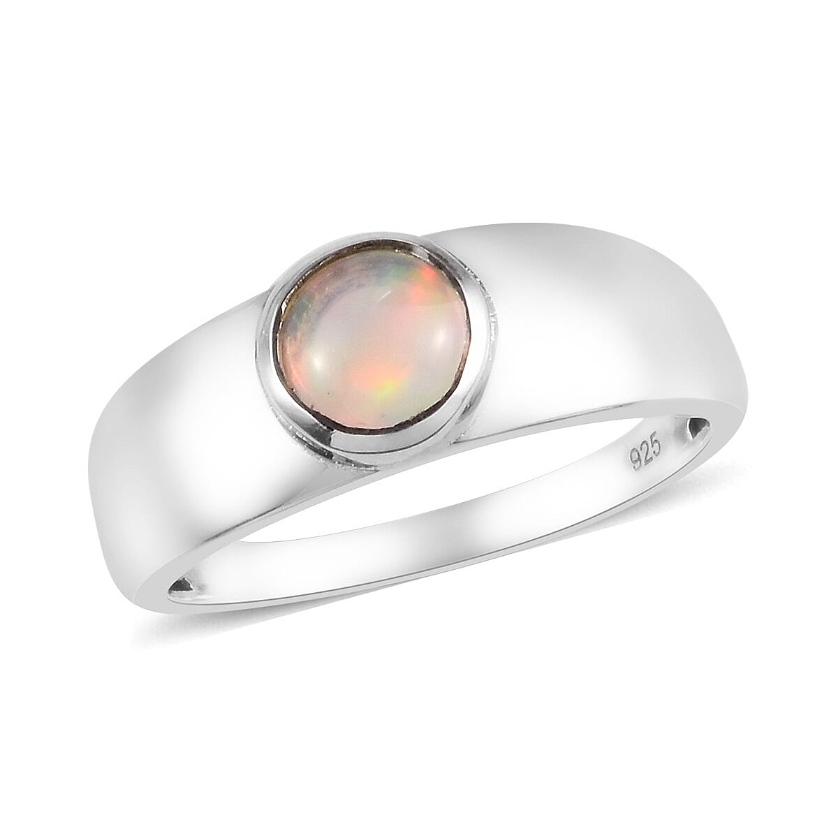 Ethiopian Welo Opal Band Ring in Platinum Overlay Sterling Silver