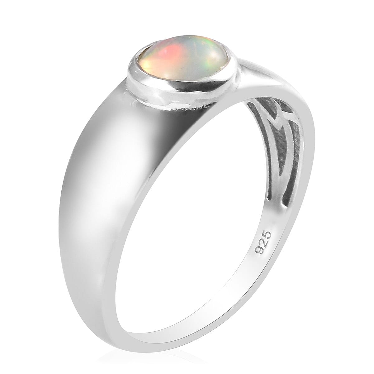 Ethiopian Welo Opal Band Ring in Platinum Overlay Sterling Silver