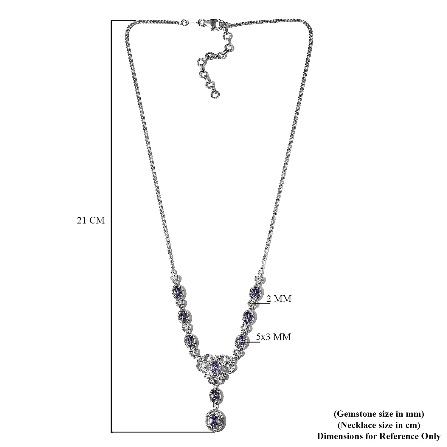 Tanzanite and Natural Cambodian Zircon Necklace (Size 18) in Platinum Overlay Sterling Silver 2.06 Ct, Silver wt. 7.50 Gms