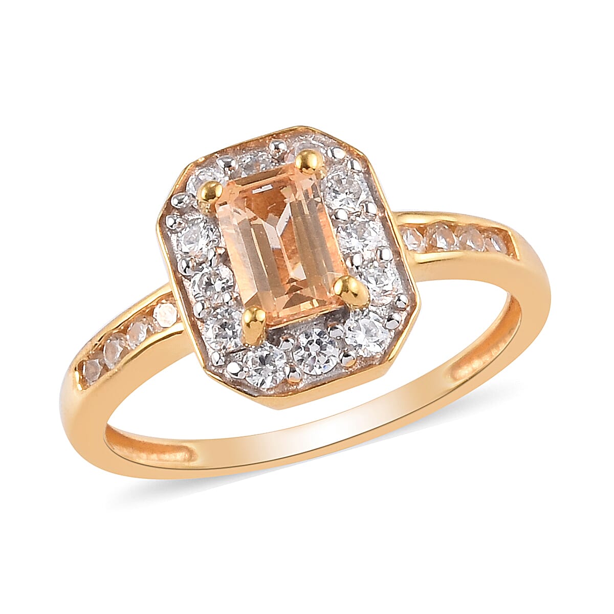 Golden Precious Topaz and Natural Cambodian Zircon Ring in 14K Gold Overlay Sterling Silver 1.22 Ct.