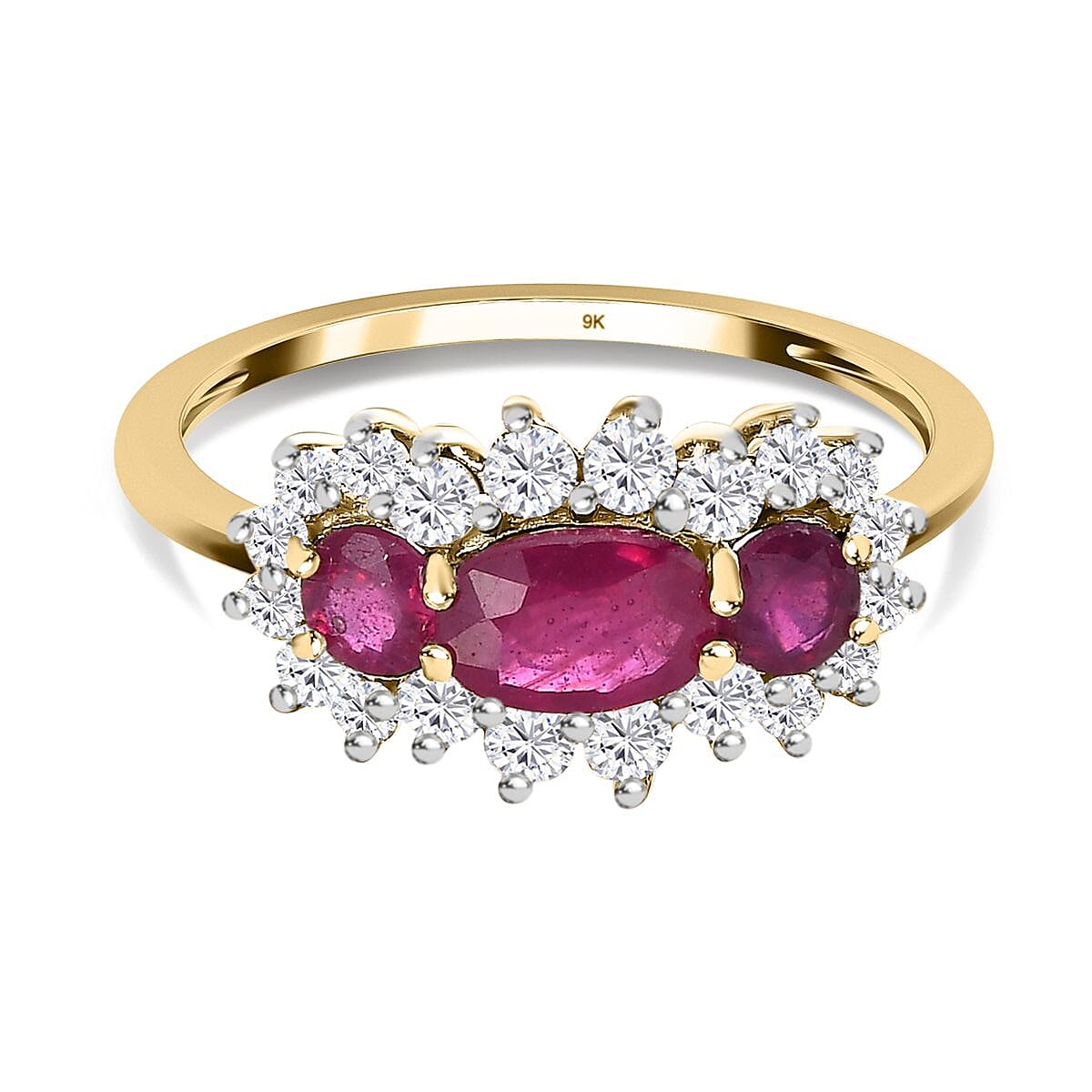 9K Yellow Gold African Ruby and Natural Cambodian Zircon Ring 1.61 Ct.