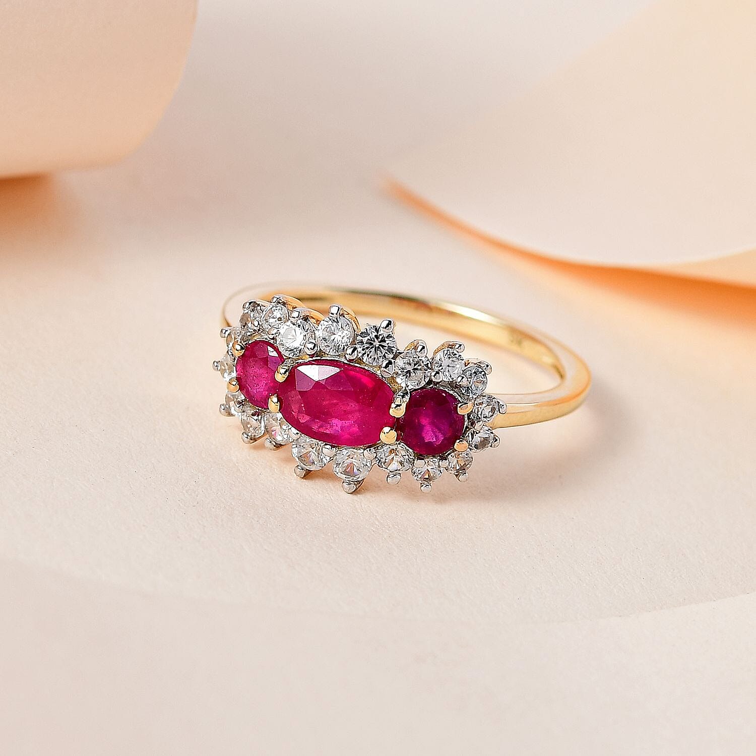 9K Yellow Gold African Ruby and Natural Cambodian Zircon Ring 1.61 Ct.