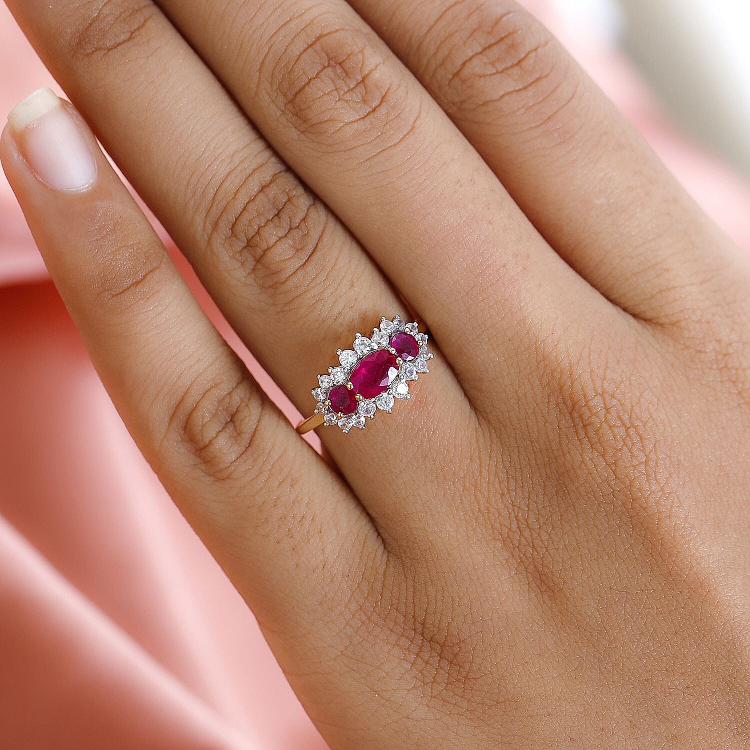 9K Yellow Gold African Ruby and Natural Cambodian Zircon Ring 1.61 Ct.