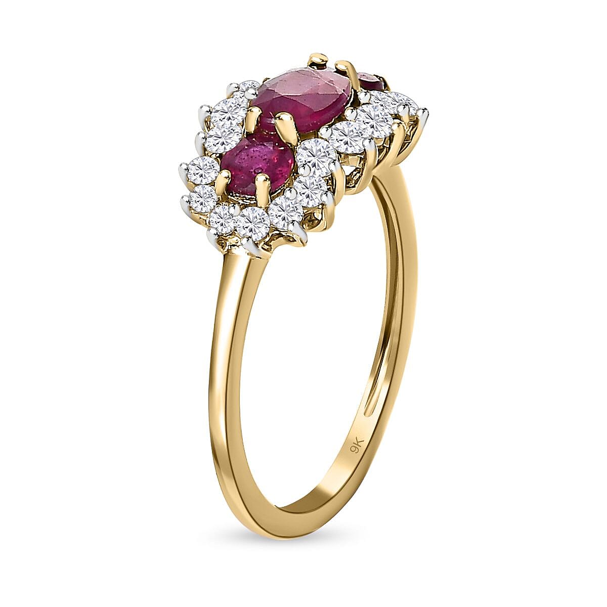9K Yellow Gold African Ruby and Natural Cambodian Zircon Ring 1.61 Ct.