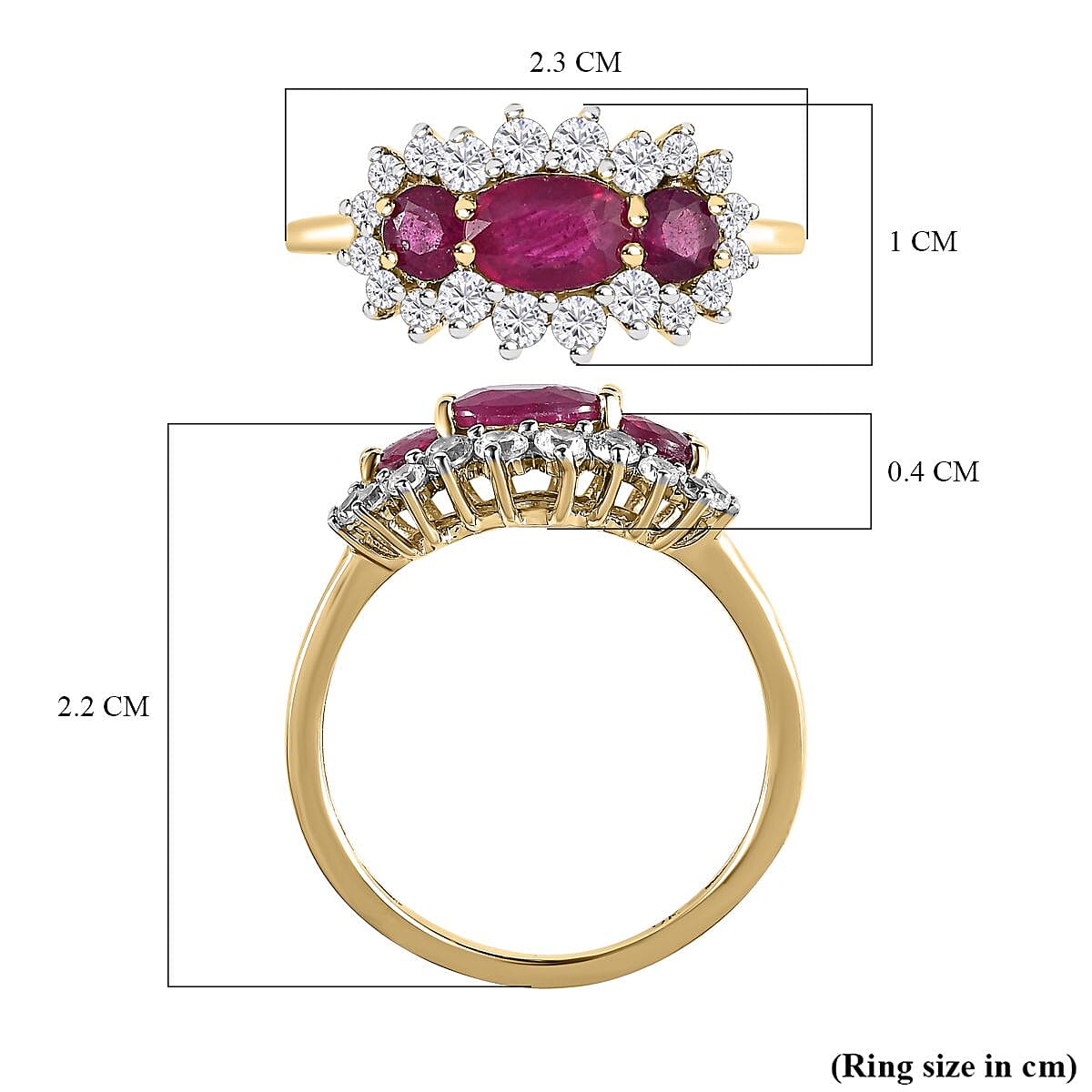 9K Yellow Gold African Ruby and Natural Cambodian Zircon Ring 1.61 Ct.