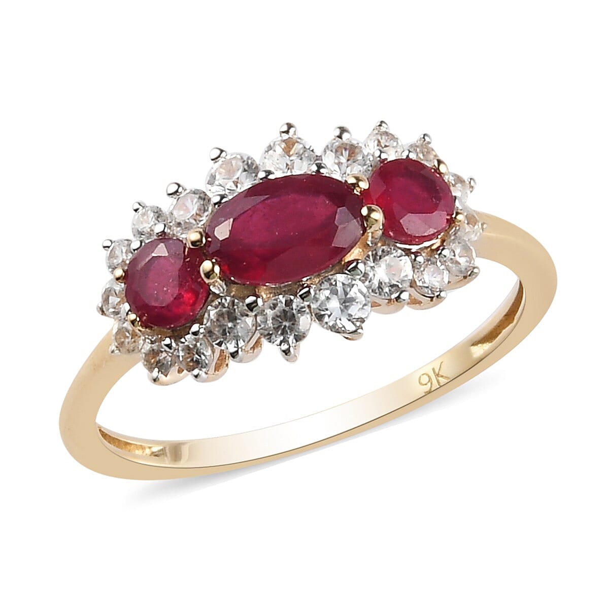 9K Yellow Gold African Ruby and Natural Cambodian Zircon Ring 1.61 Ct.